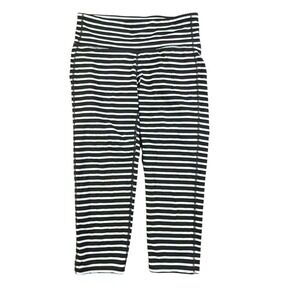 Athleta Black White Striped Crop Leggings Womens Activewear Workout Pants‎